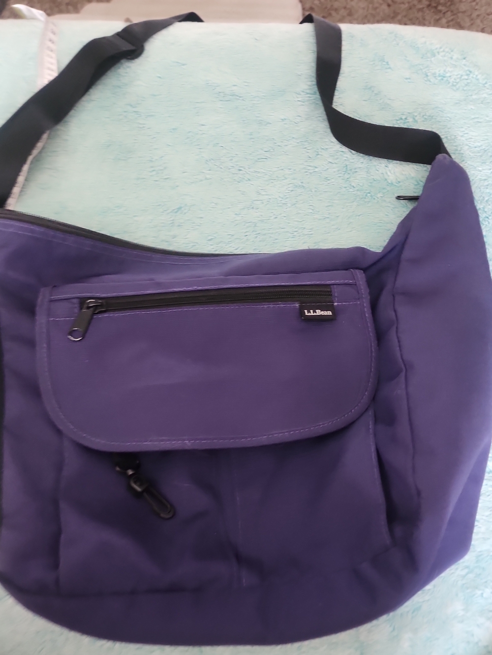 L.L. Bean Deep Purple Nylon Crossbody Bag with Black Strap